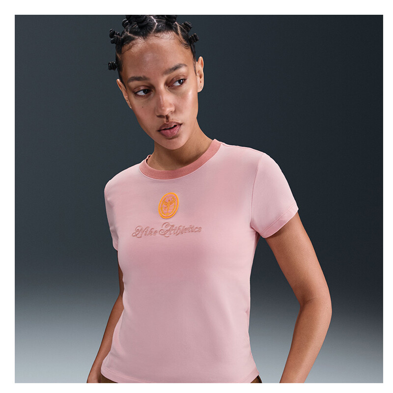 Nike Chll Knit MD Cropped Short Sleeve Top (W) (Pink Glaze)